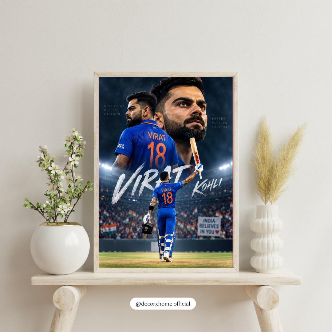 Virat Kohli 18 Cricket Wall Art Poster – King Kohli Indian Cricket Artwork | Sports Room Decor