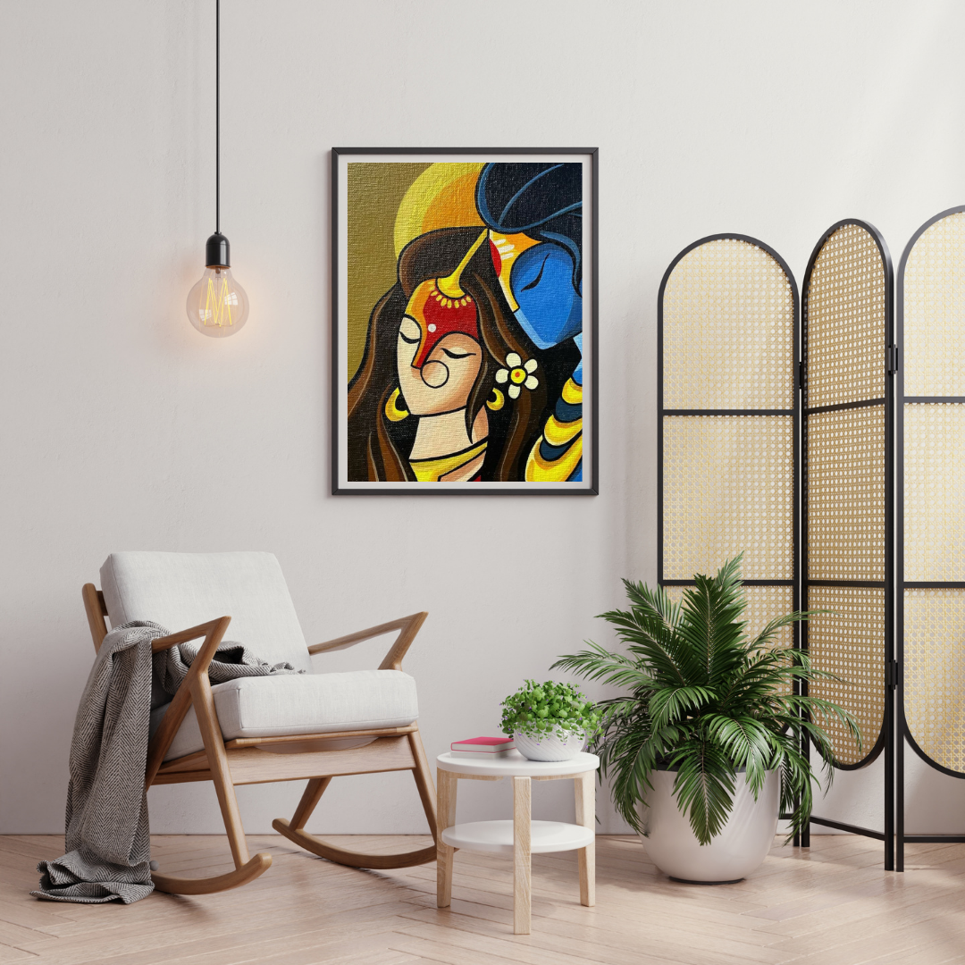 Eternal Embrace – Radha Krishna Modern Devotional Wall Poster | Decorxhome