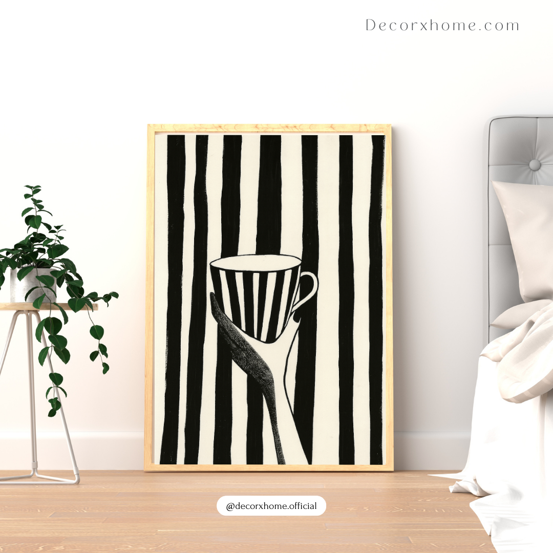 Monochrome Coffee Art Poster – Minimalist Aesthetic Wall Decor