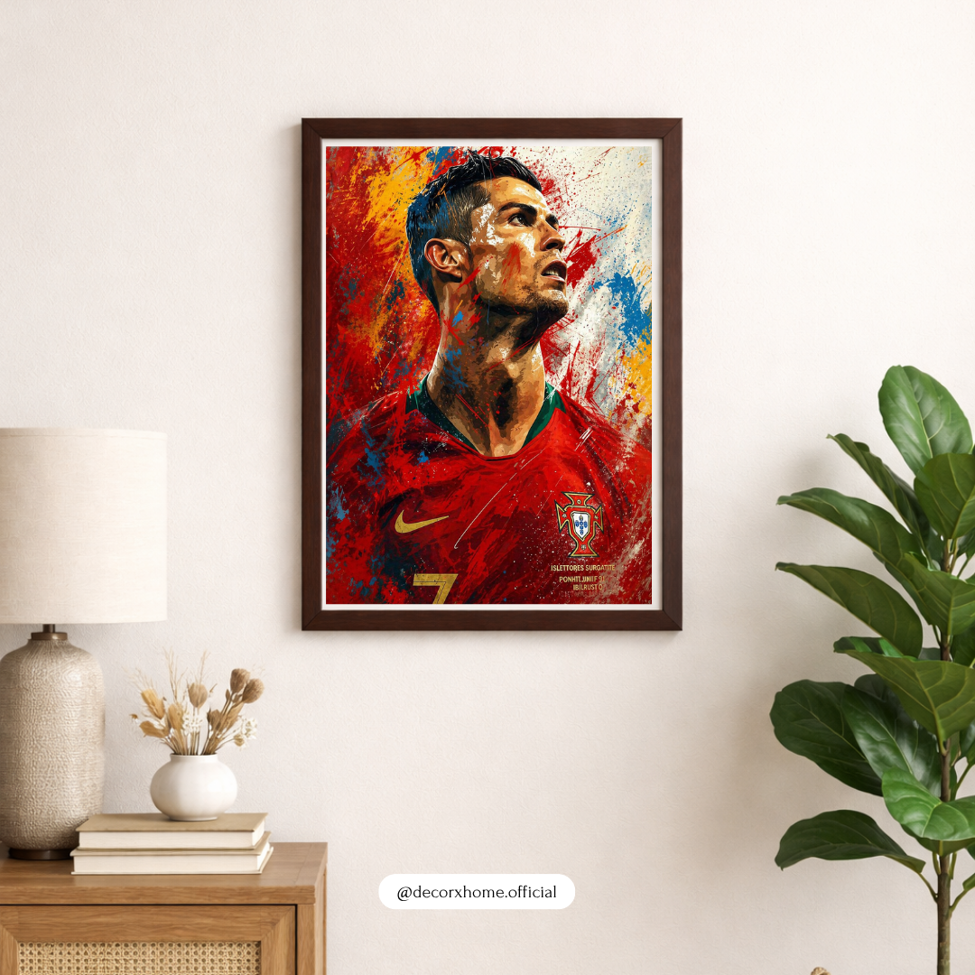 Cristiano Ronaldo Abstract Art Poster with Frame – Football Legend Wall Decor for Bedroom & Gaming Room