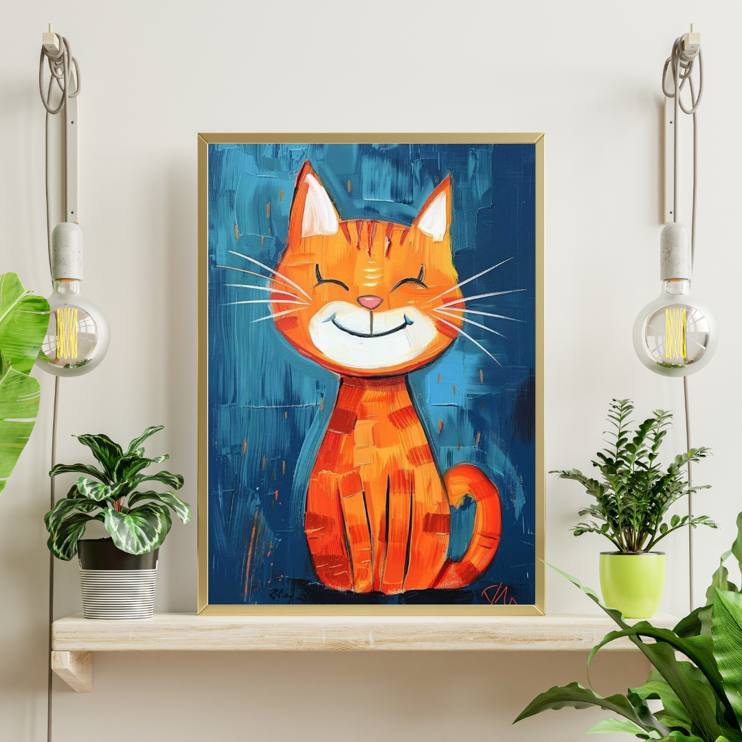 Smiling Ginger Cat Framed Poster | Playful Wall Art for Kids & Happy Homes by Decorxhome