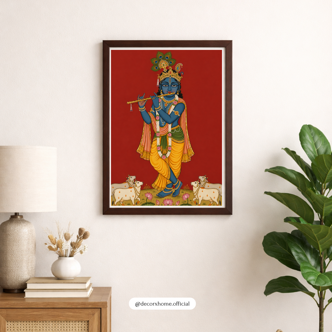 Lord Krishna Flute Wall Art Poster | Traditional Indian Spiritual Artwork | Hindu Devotional Print | Decorexhome