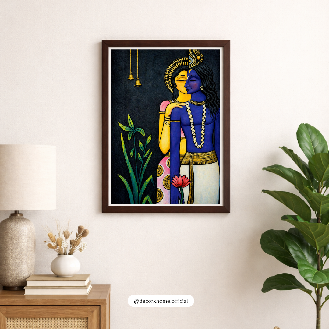 Radha Krishna Minimal Wall Art Poster – Modern Spiritual Love Painting | Decorxhome