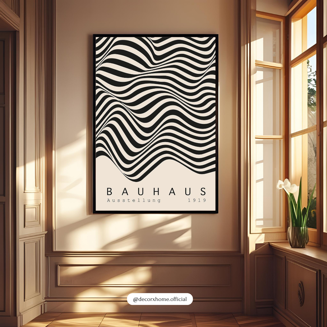 Bauhaus Wave Abstract – Minimal Black & White Wall Poster by Decorxhome