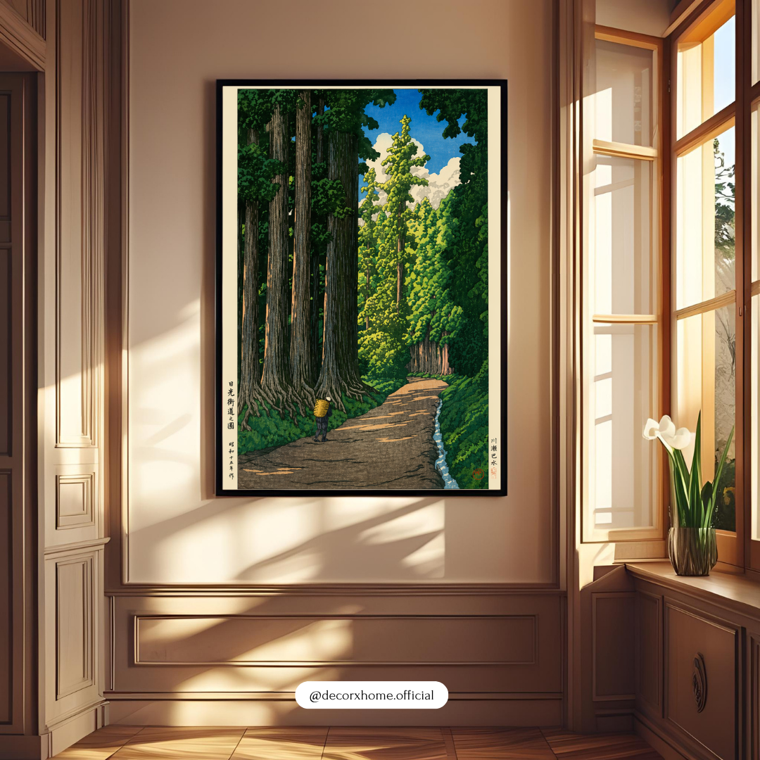 Forest Path Wall Art Poster – Scenic Nature Landscape Print | Vintage Aesthetic Canvas Decor (Framed)