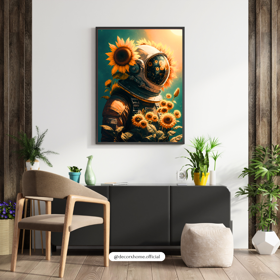 Astronaut Among Sunflowers Poster | Dreamy Space & Nature Wall Art by DecorxHome
