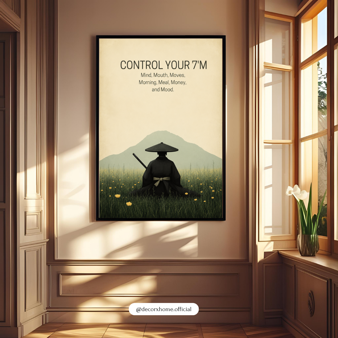 Control Your 7M's Motivational Samurai Poster | Discipline & Mindset Wall Art Print | Decorxhome