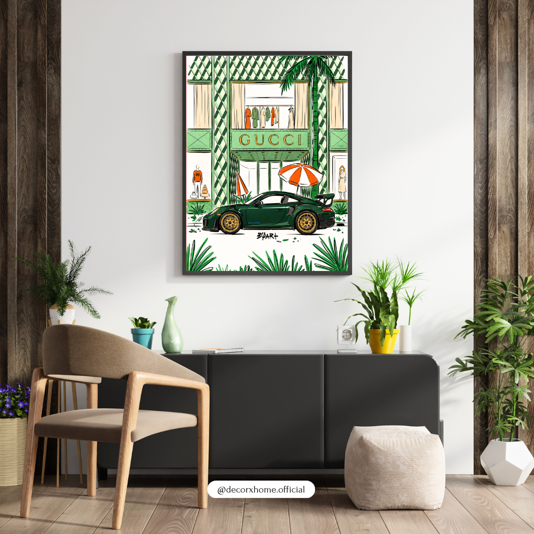 Luxury Boulevard Poster | Designer Storefront & Sports Car Wall Art | Premium Lifestyle Decor by DecorxHome
