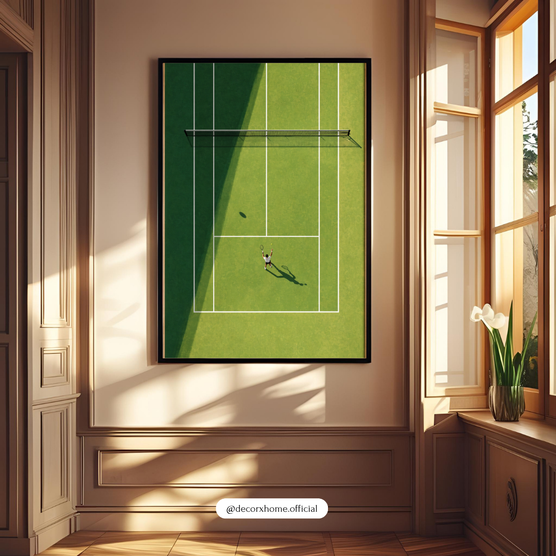 Tennis Court Wall Art Poster – Minimal Sports Aesthetic Print | Modern Athlete Decor (Framed)