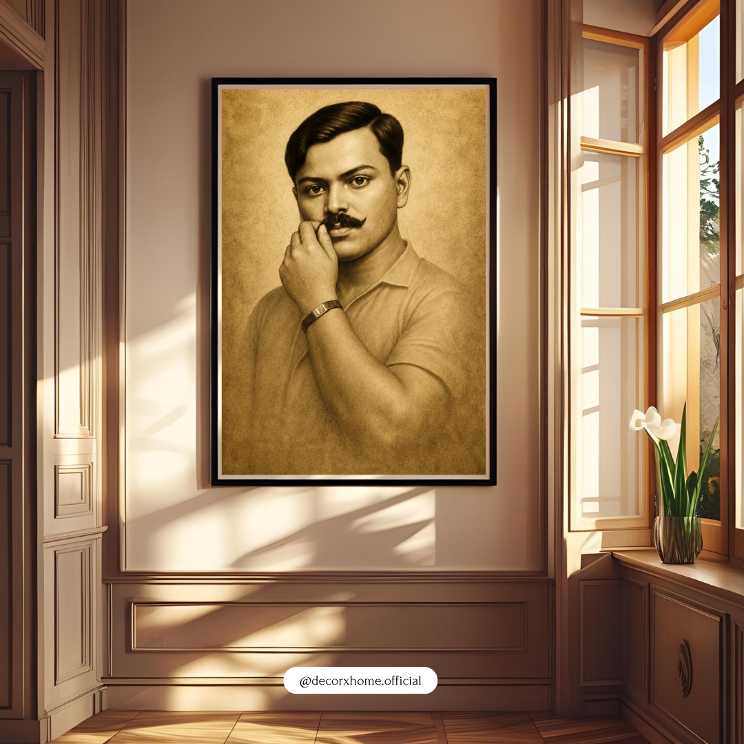 Bhagat Singh Portrait Wall Art | Indian Freedom Fighter Vintage Framed Poster
