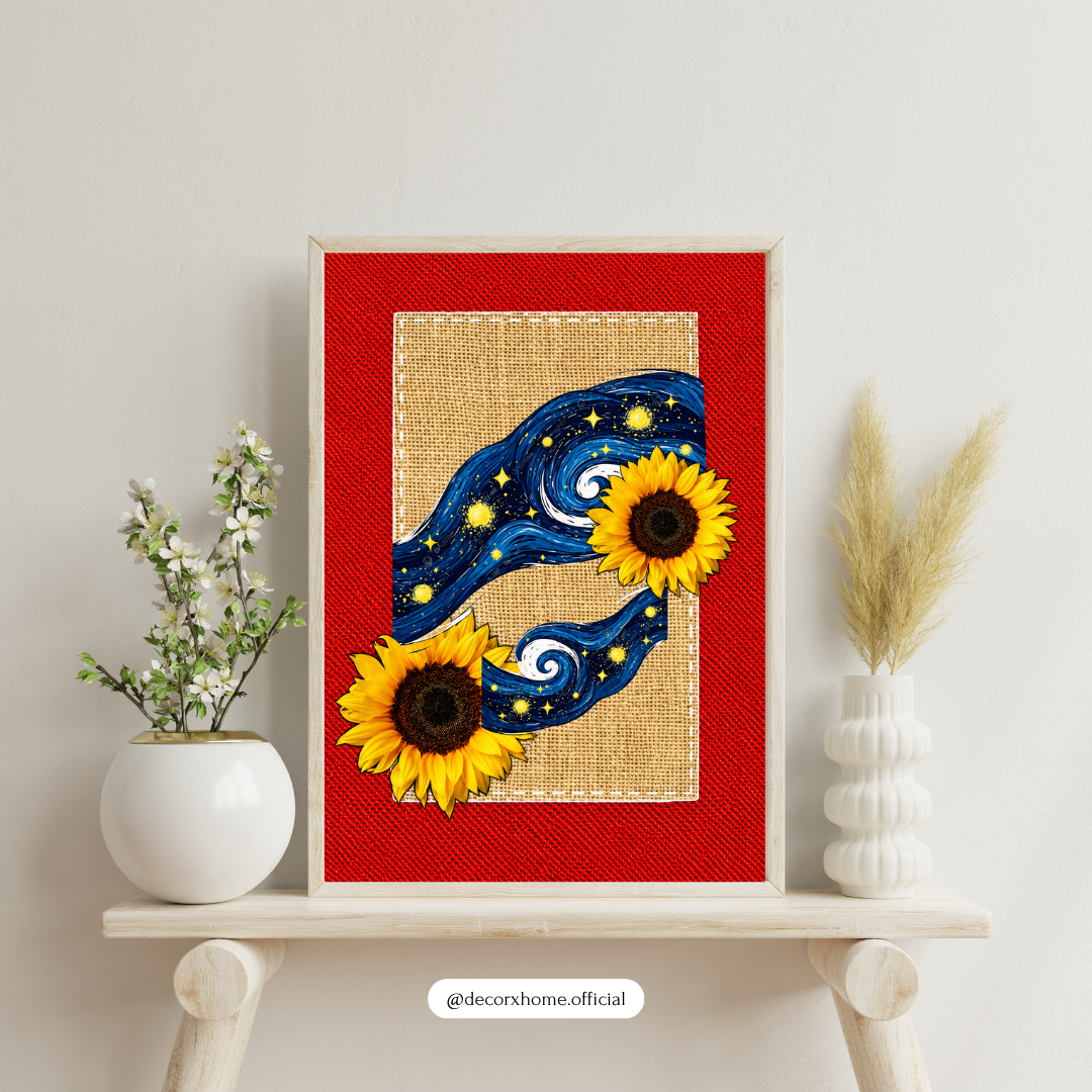 Sunflower Starry Wave Wall Art – Vibrant Floral Aesthetic Poster | Decorxhome