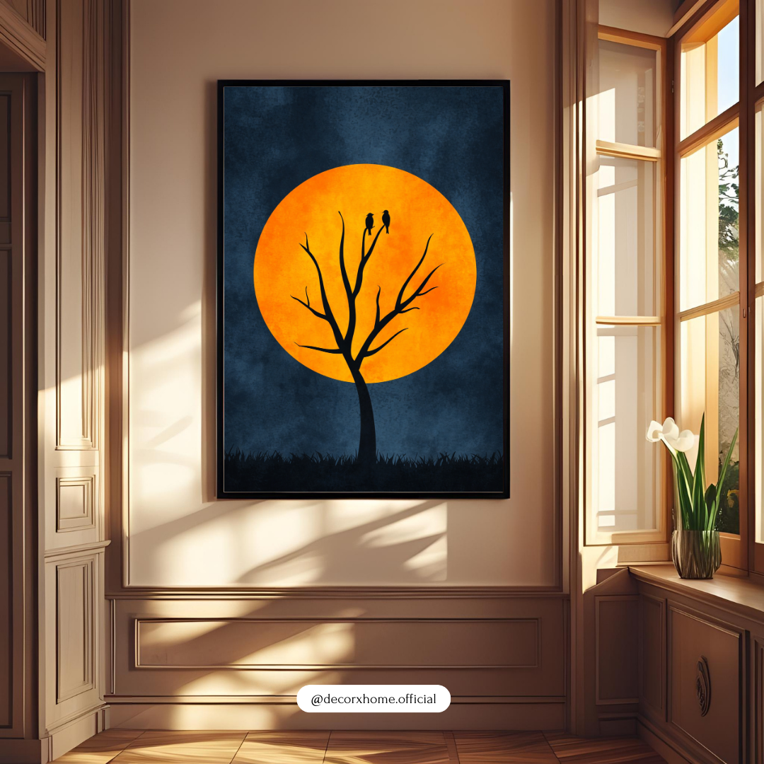 Moonlit Tree Silhouette Wall Art Poster – Modern Nature Home Décor by Decorxhome