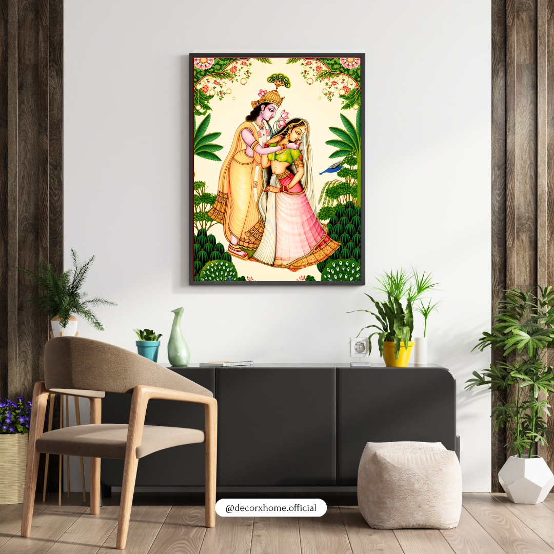 Radha Krishna Divine Garden Poster | Traditional Indian Spiritual Wall Art by DecorxHome