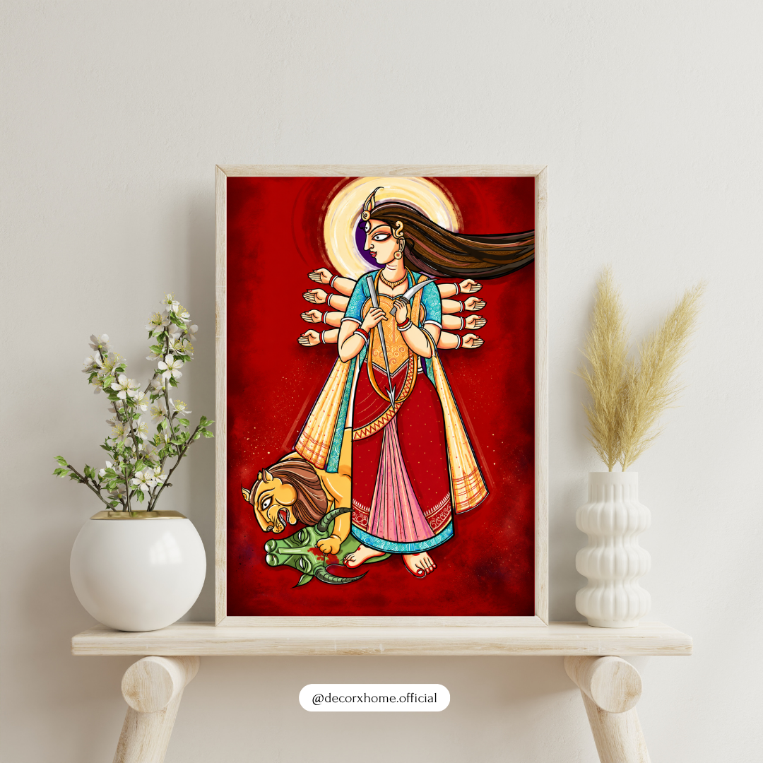 Decorexhome Maa Durga Mahishasura Mardini Poster | Divine Durga Wall Art