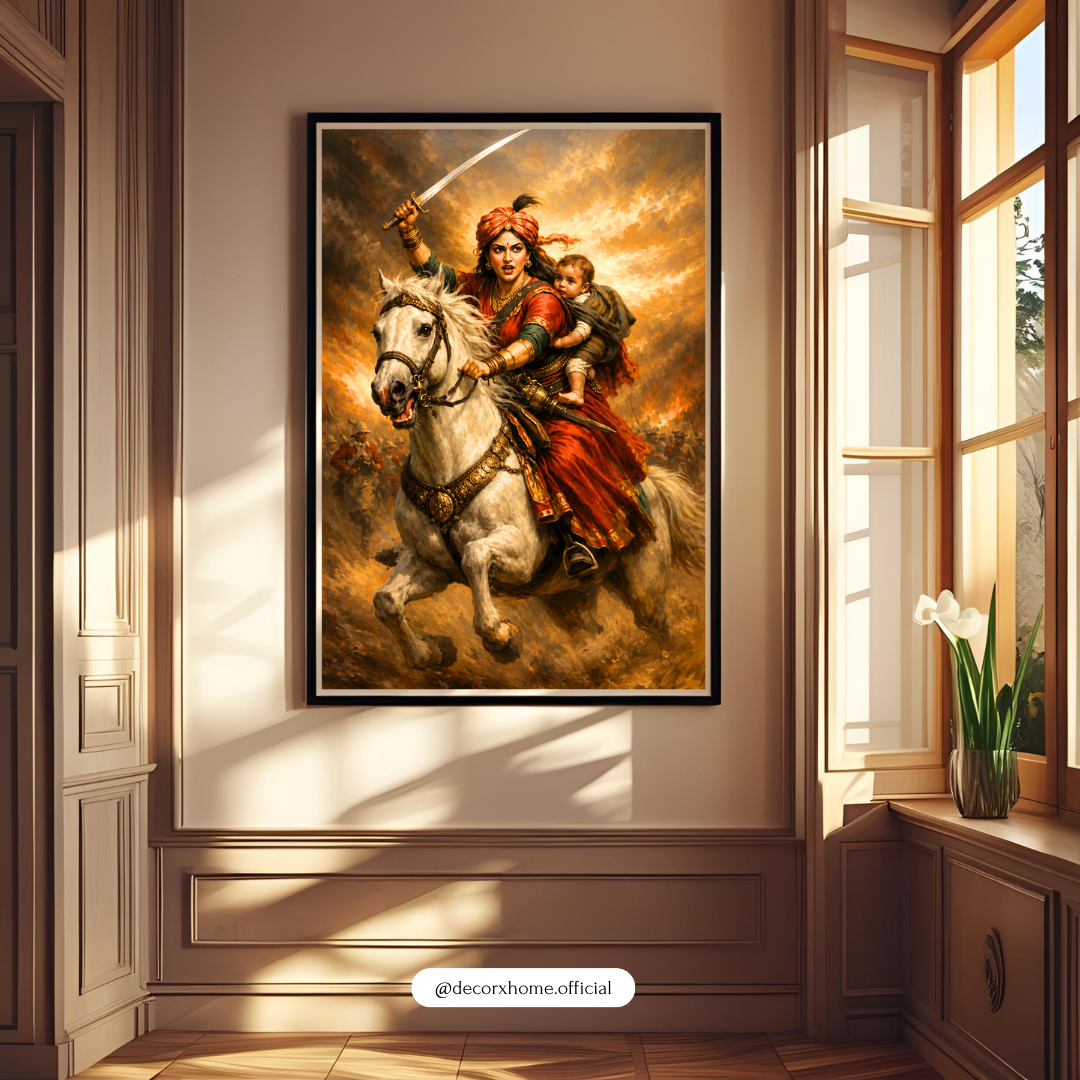Warrior Mother on Horseback Poster | Indian Heritage & Courage Wall Art