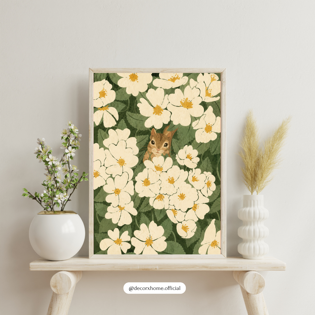 Decorxhome – Hidden Bunny Floral Meadow Wall Art Poster