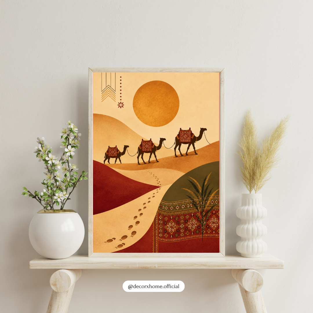 Desert Camel Caravan Wall Art Poster | Boho Desert Landscape Aesthetic – Decorxhome