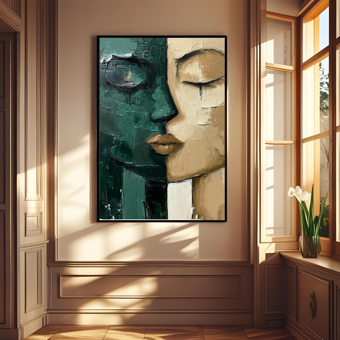 Modern Abstract Face Wall Art Print – Framed Emotional Expressionist Painting for Home & Office Decor