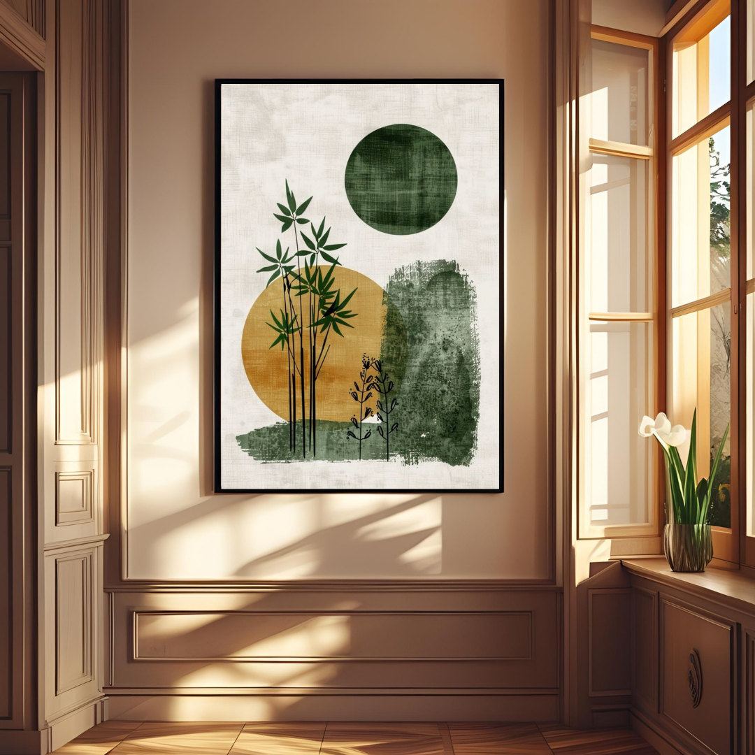 Abstract Bamboo & Sun Spiritual Wall Poster 🌿☀️