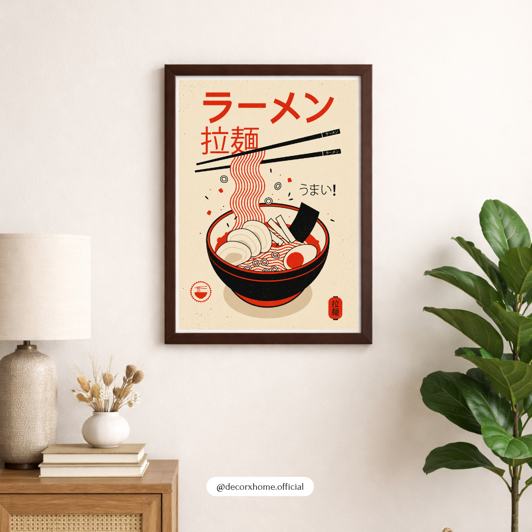 Japanese Ramen Bowl Poster | Modern Asian Food Art Wall Decor by DecorxHome