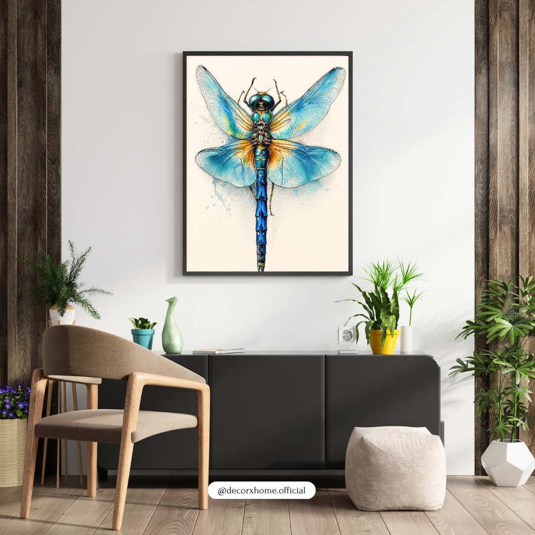 Blue Dragonfly Watercolor Poster | Elegant Nature Insect Wall Art by DecorxHome