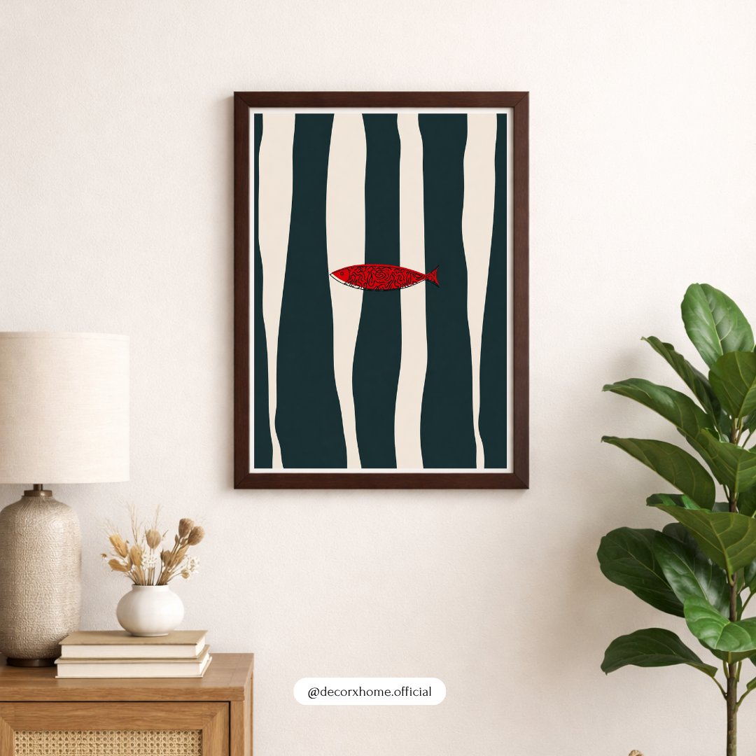 Minimalist Red Fish Abstract Poster | Modern Coastal Wall Art by DecorxHome