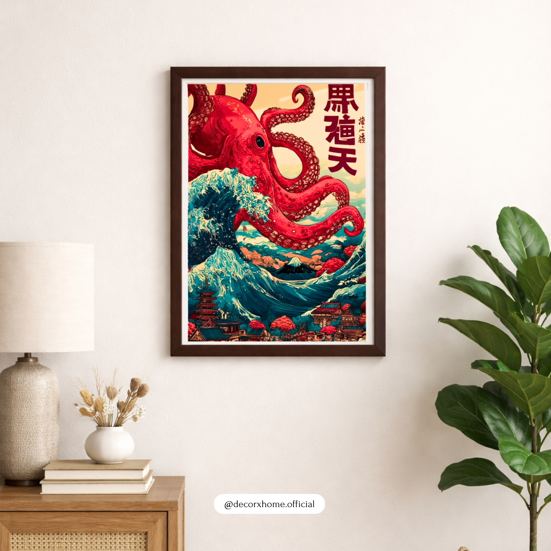 Giant Octopus Japanese Wave Poster – Ukiyo-e Inspired Ocean Wall Art | Decorxhome
