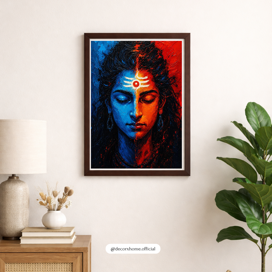 Shiva Shakti Dual Face Wall Art – Abstract Lord Shiva & Divine Feminine Portrait | Spiritual Meditation Artwork for Home, Temple & Yoga Space | Decorxhome