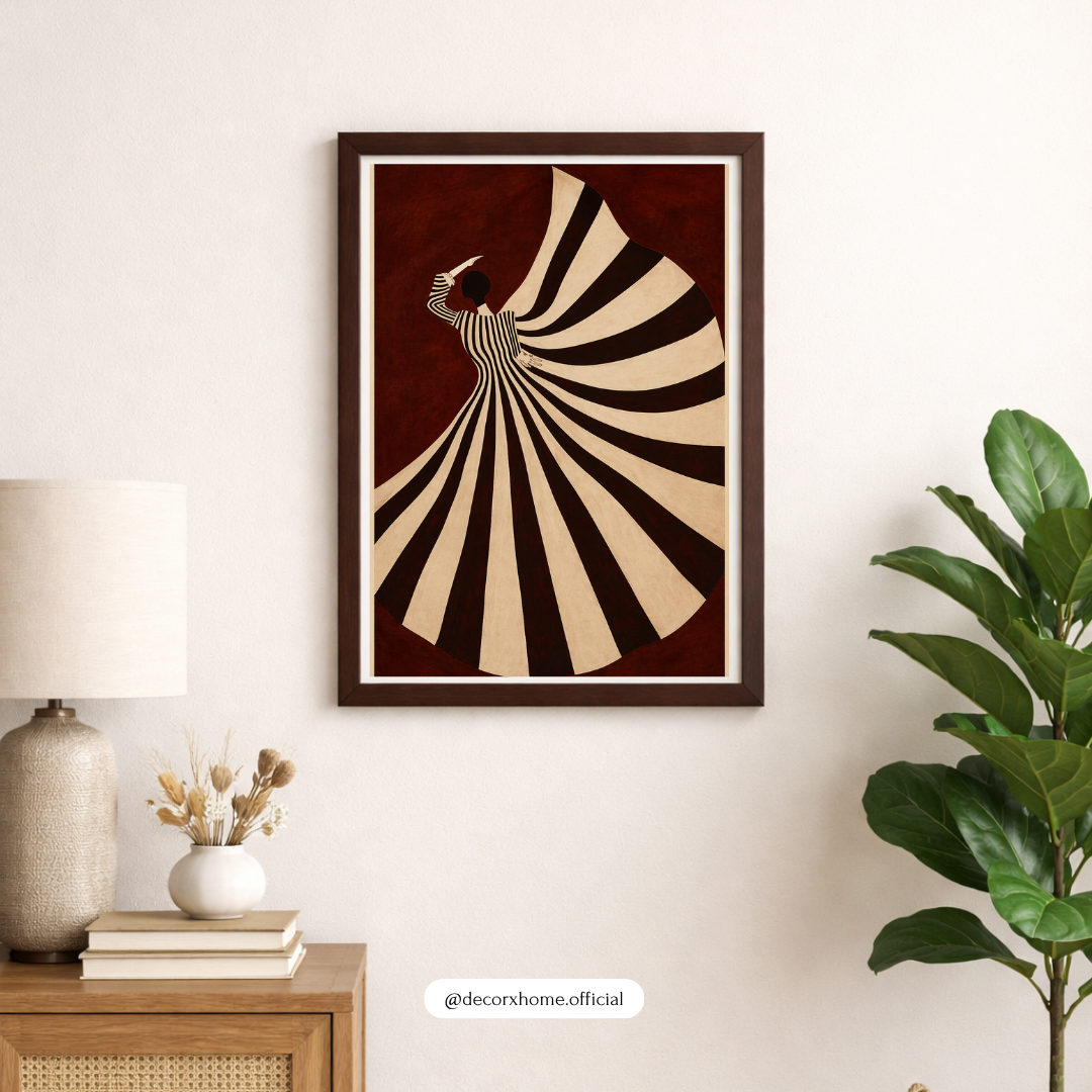 Abstract Dancing Woman Wall Art Poster – Modern Minimal Figure Canvas Print | Elegant Aesthetic Decor (Framed