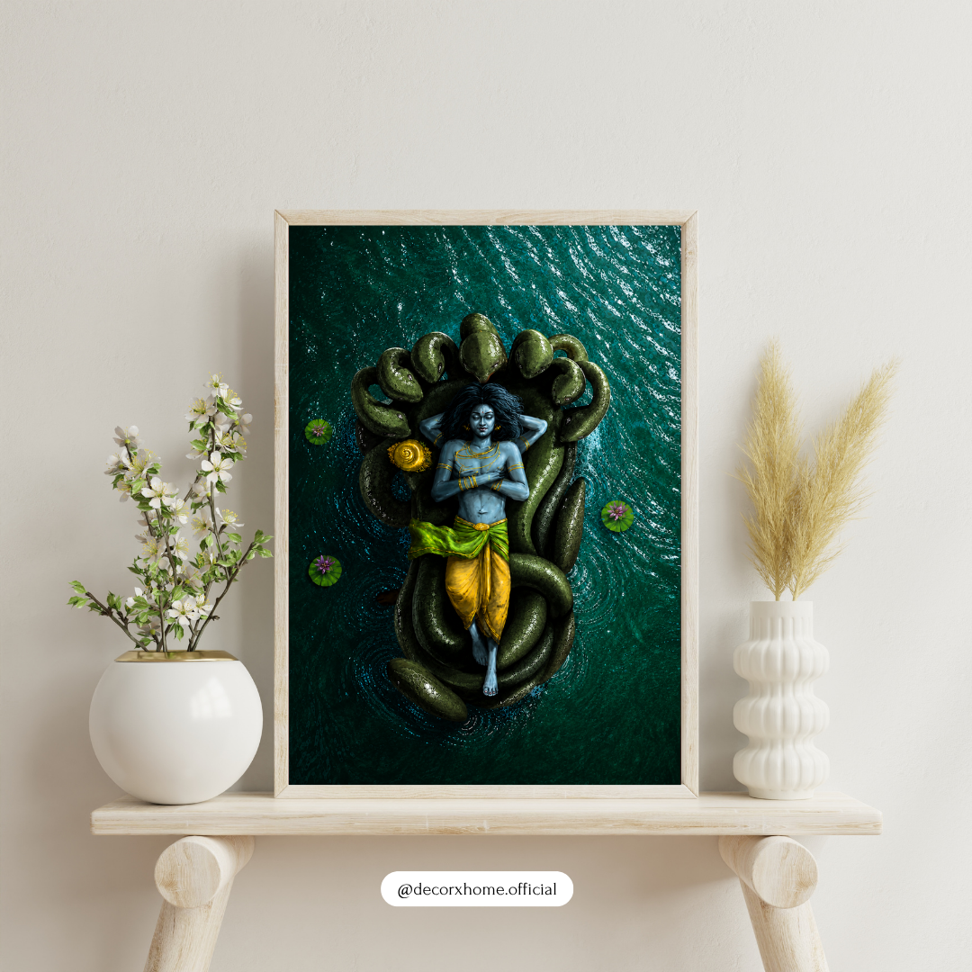 Lord Krishna with Sheshnag Wall Art – Divine Hindu Spiritual Poster