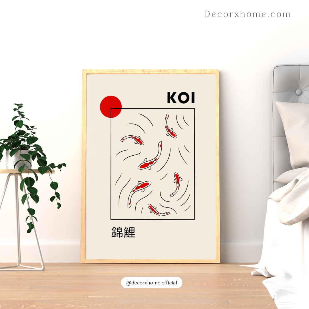 Minimal Koi Fish Poster – Japanese Zen Art Wall Decor