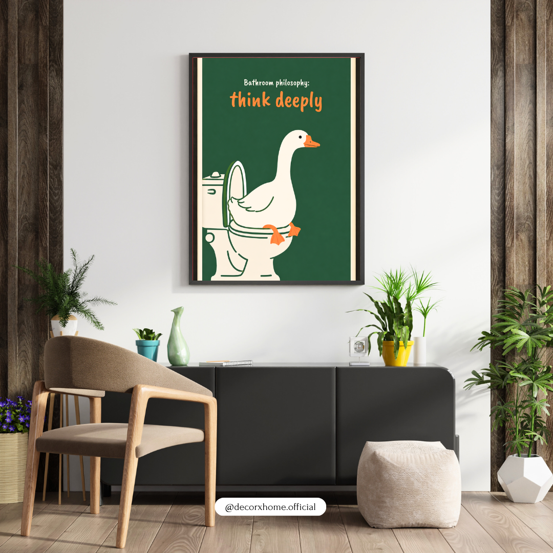 Bathroom Philosophy: Think Deeply Duck Poster | Funny Bathroom Wall Art by DecorxHome
