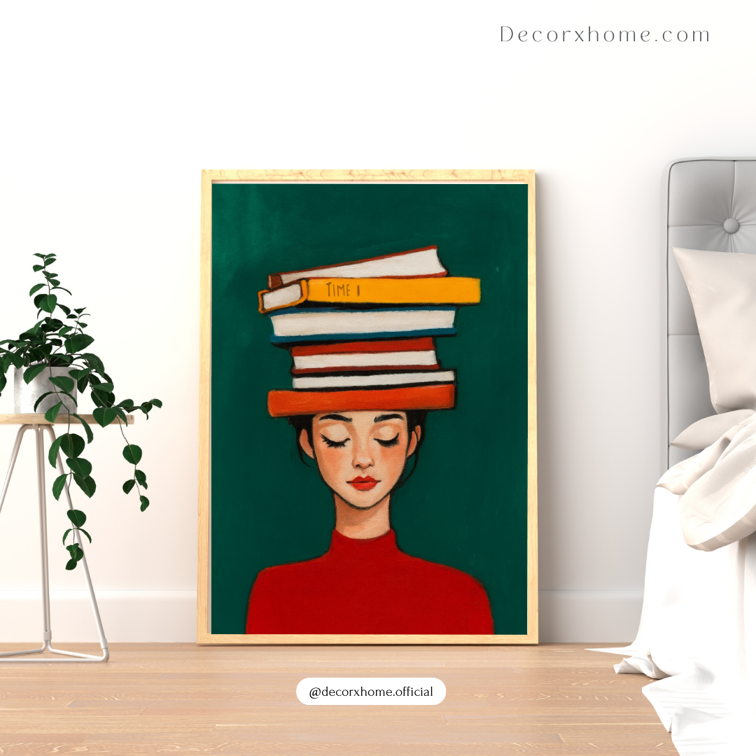 Book Lover Girl Poster – Cozy Minimal Illustrative Wall Art