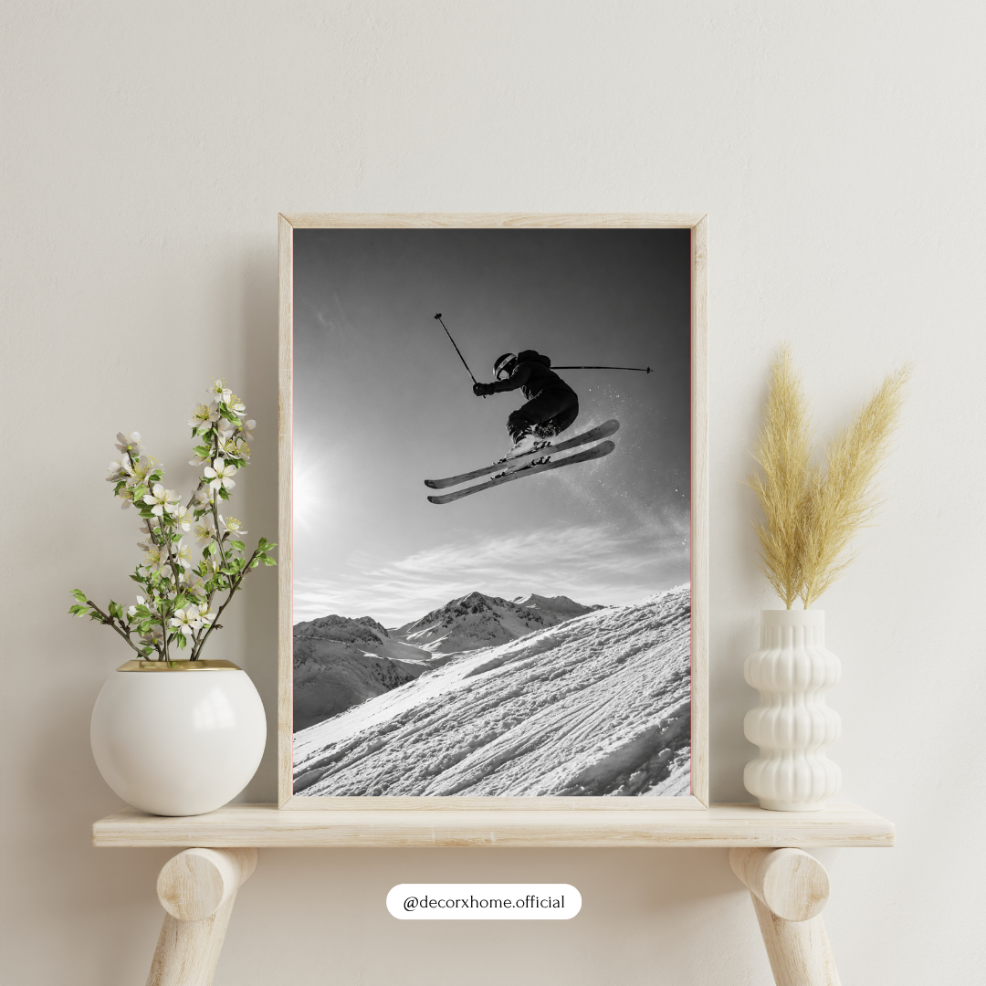 Black & White Skiing Poster – Extreme Winter Sports & Mountain Adventure Wall Art | Decorexhome