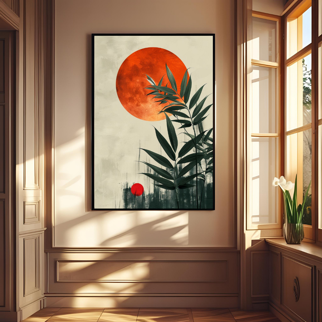 Boho Botanical Wall Art with Frame – Minimalist Modern Decor for Living Room, Bedroom & Office