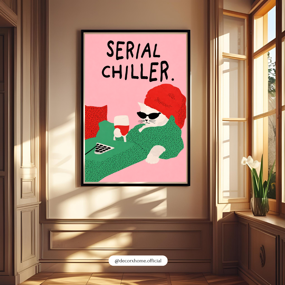 Serial Chiller Cat Poster | Funny Minimalist Cat Wall Art by DecorxHome