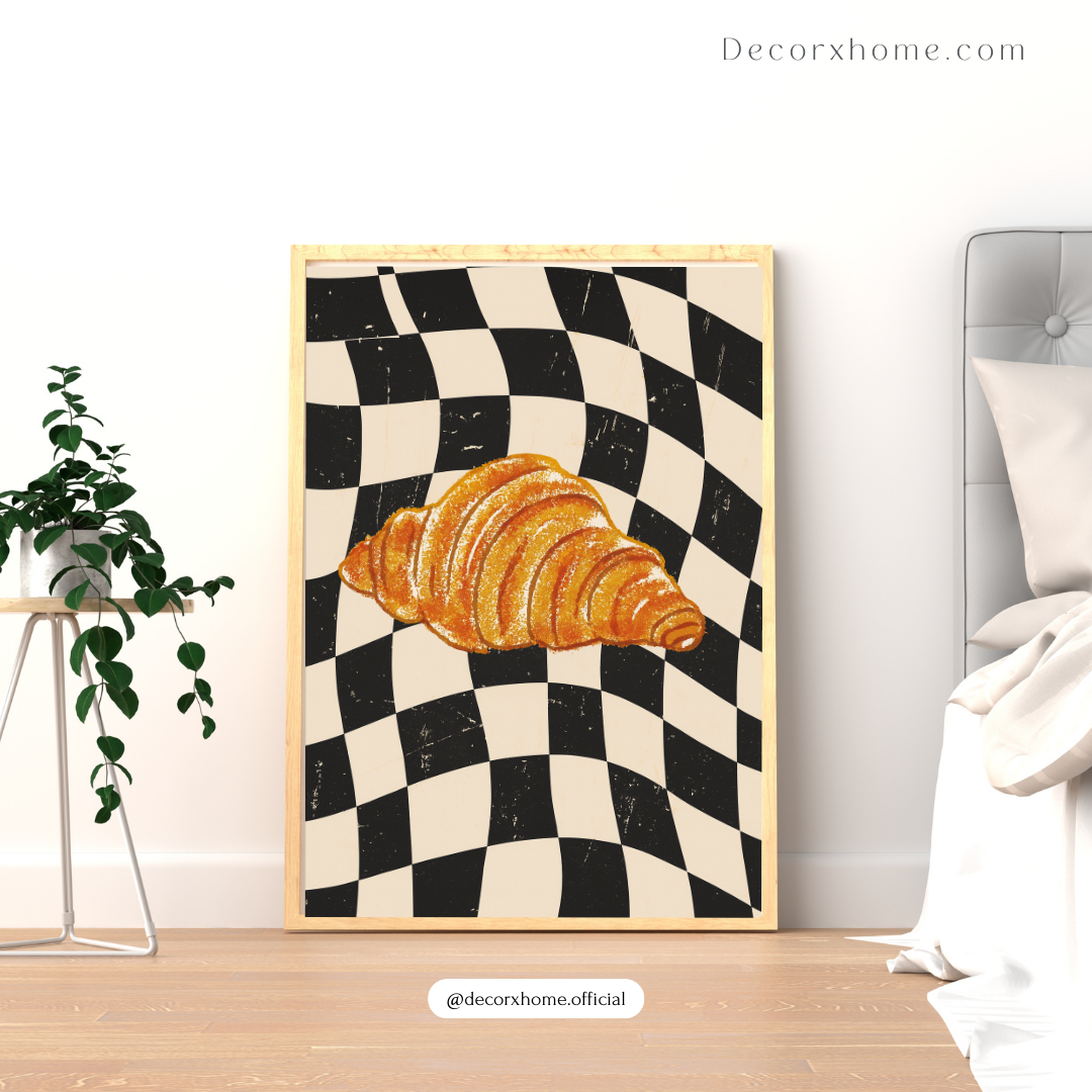 Golden Croissant Pop Art Poster – Café Aesthetic Wall Decor