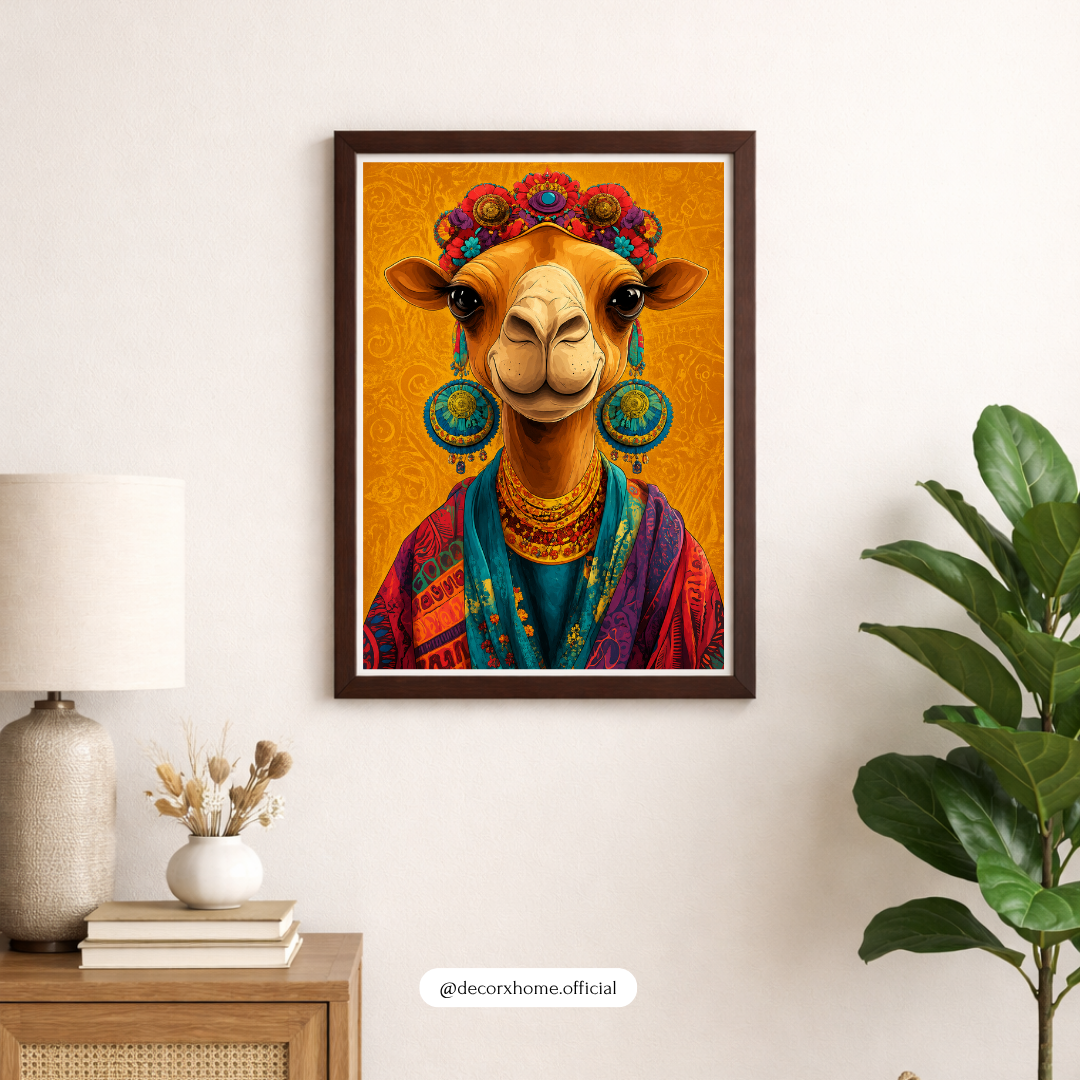Boho Camel Portrait Wall Art Poster | Colorful Desert Animal Decor