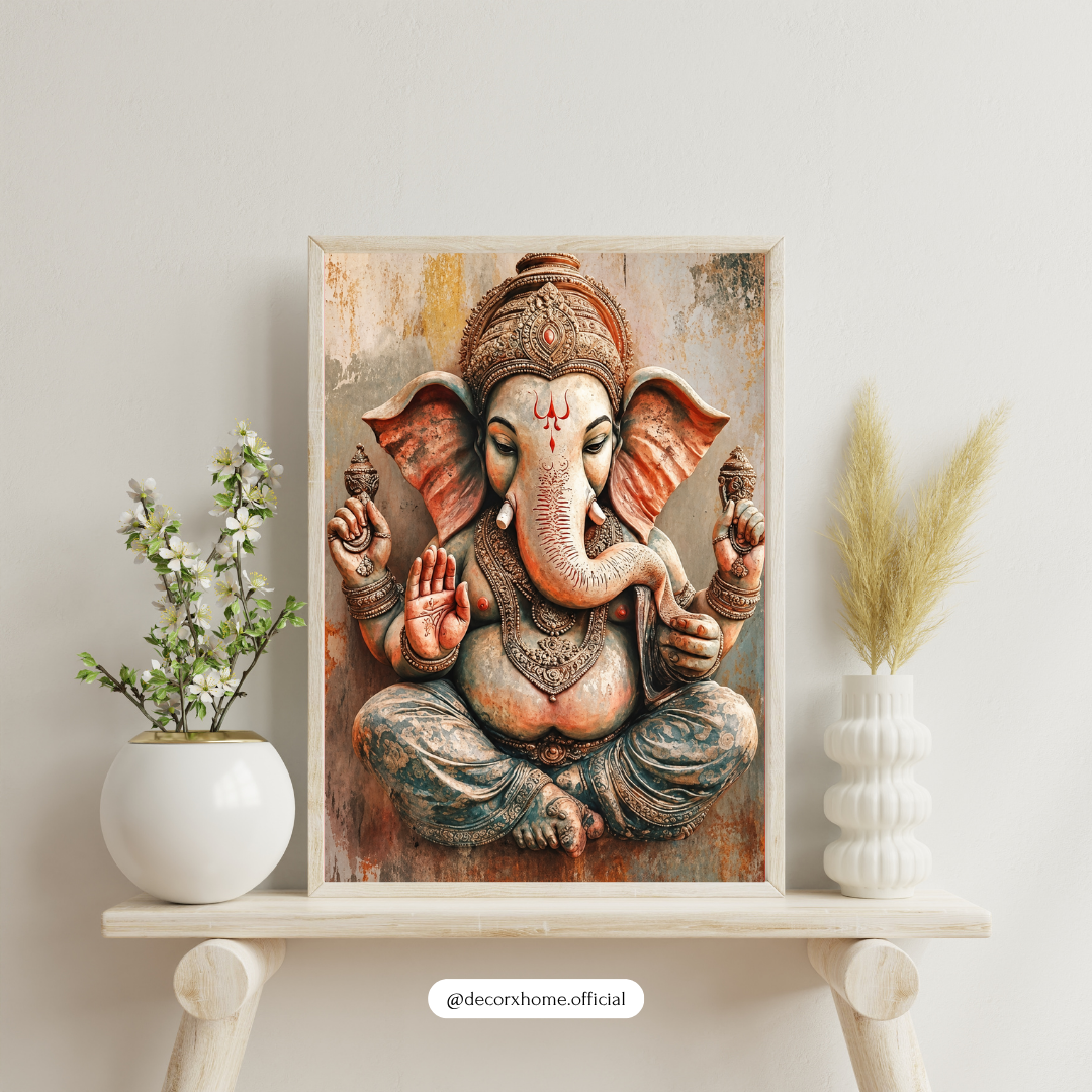 Lord Ganesha Wall Art Poster | Traditional Ganpati Spiritual Artwork | Divine Hindu God Wall Decor | Decorexhome