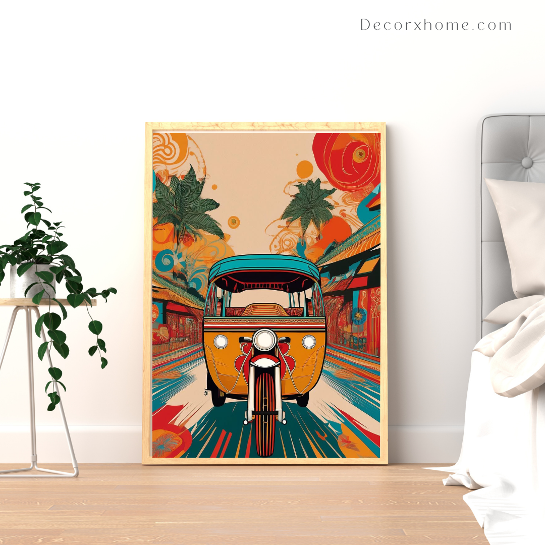 Vibrant Tuk-Tuk Ride – Retro Indian Street Art Wall Poster