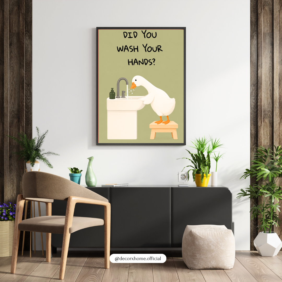 Did You Wash Your Hands? Funny Bathroom Poster | Cute Duck Washroom Wall Art | DecorxHome