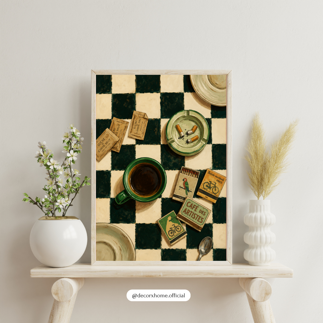 Vintage Café Checkerboard Coffee Wall Art