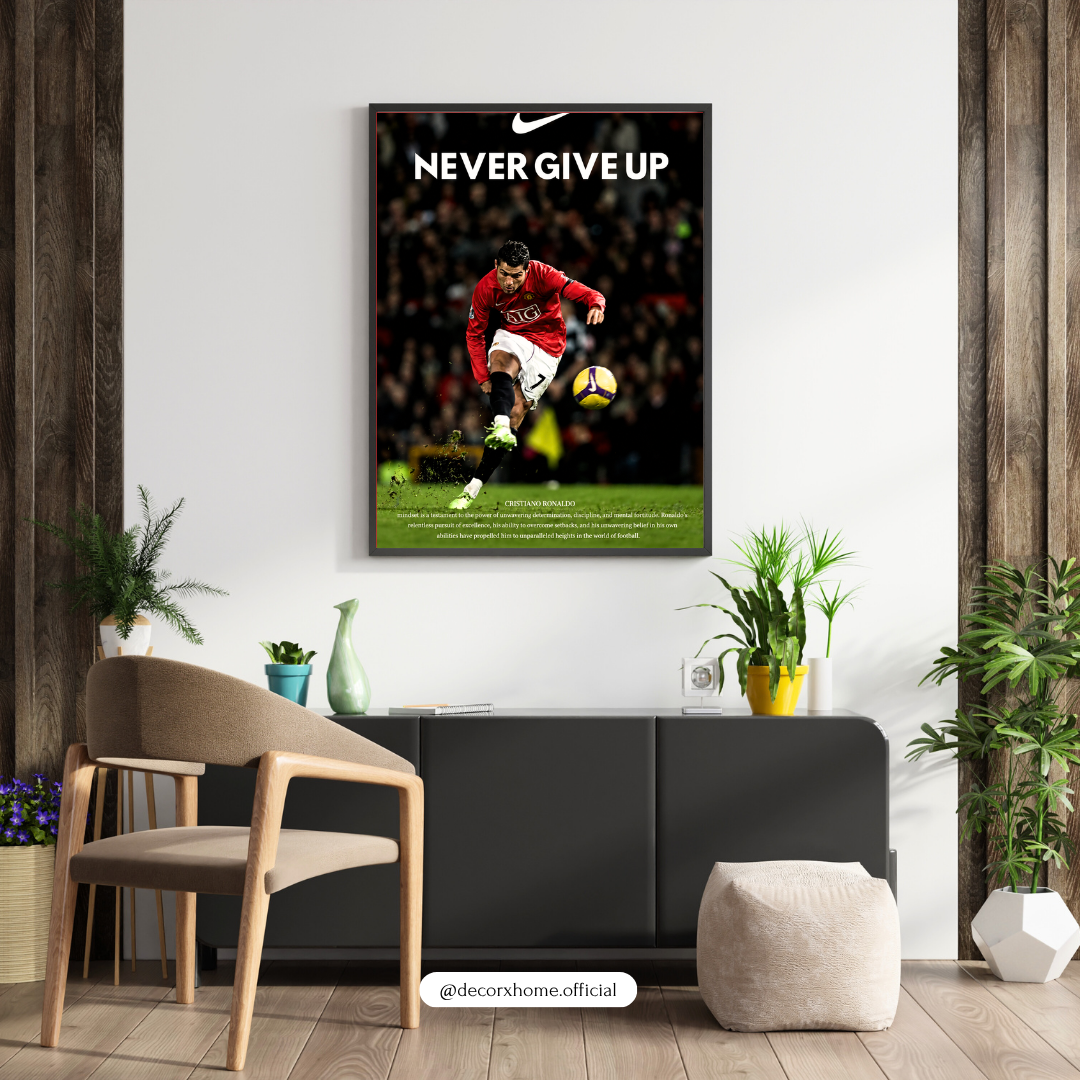 Never Give Up Motivational Football Poster | Inspirational Sports Wall Art | DecorxHome