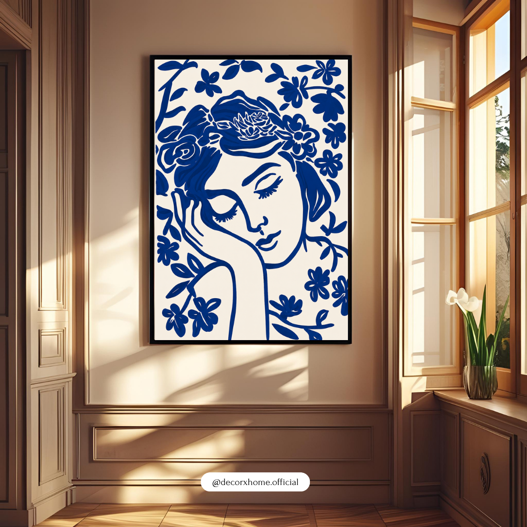 Blue Muse Floral Portrait Poster – Modern Feminine Botanical Wall Art