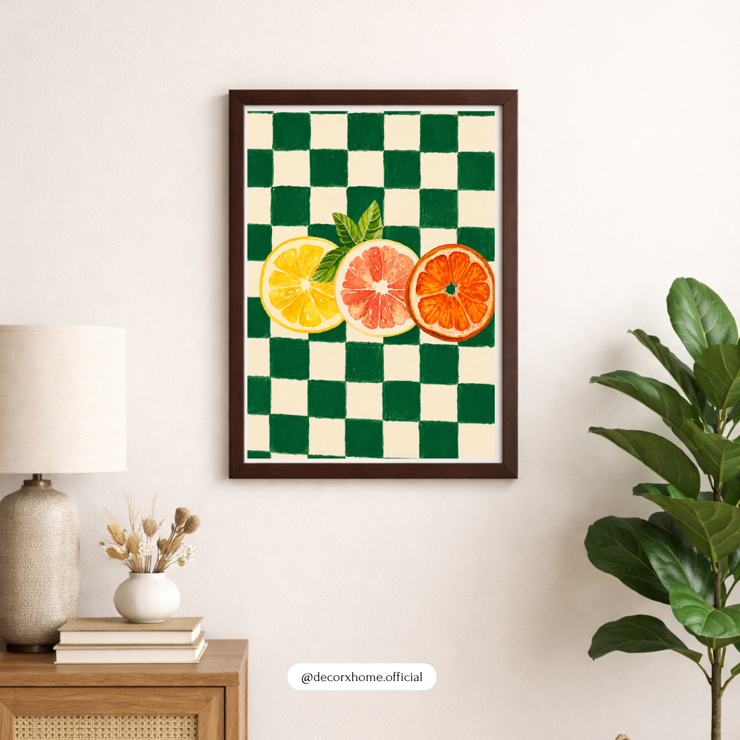 Citrus Pop Art – Modern Fruit Checkerboard Wall Art Poster | DecorxHome