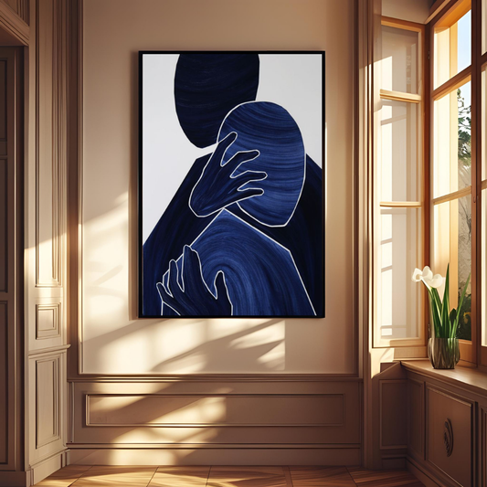 Abstract Embrace Boho Wall Art with Frame – Minimalist Line Art for Modern Living Room, Bedroom & Office