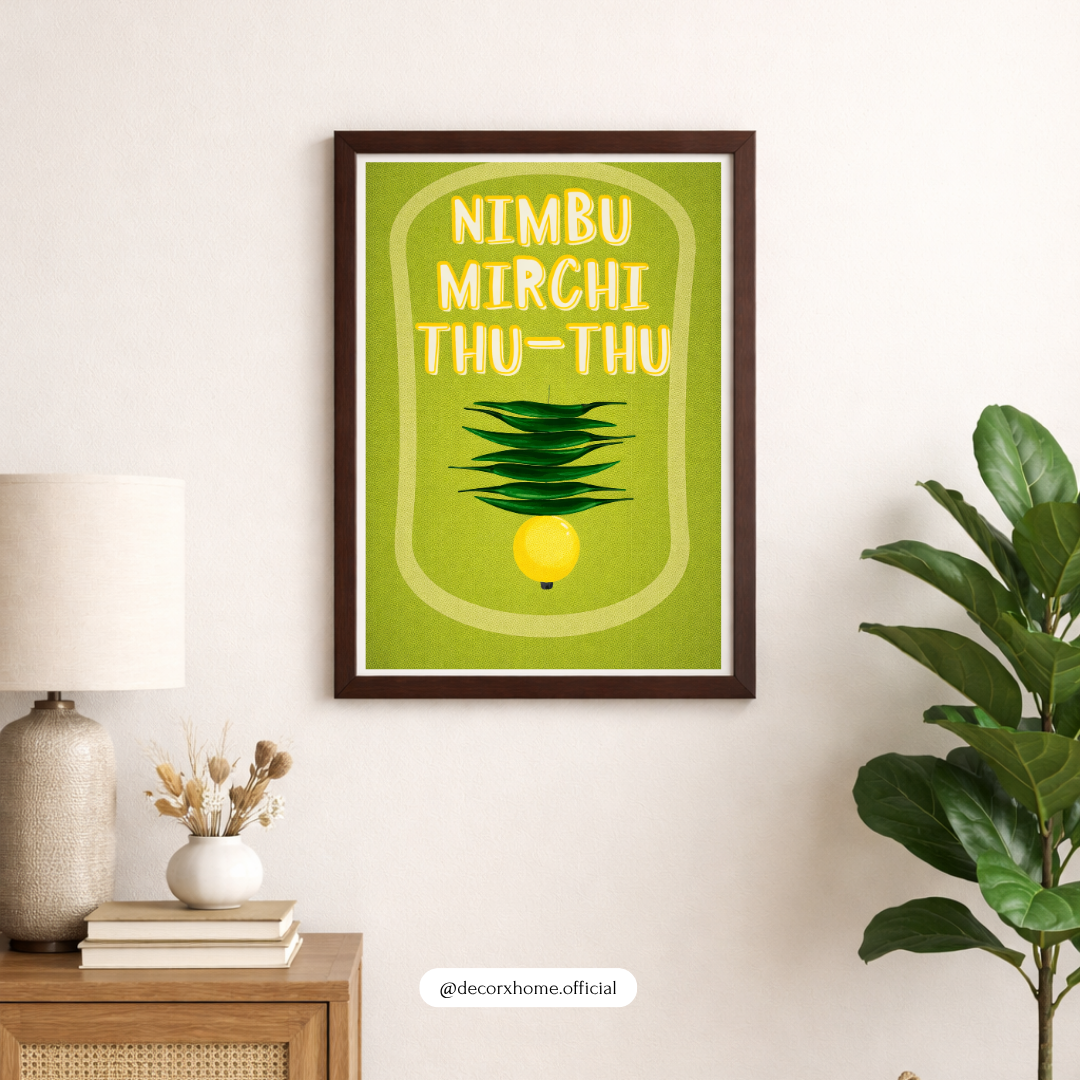 Nimbu Mirchi Wall Art Poster | Nazar Protection Decor | Indian Aesthetic Typography Print | Decorxhome