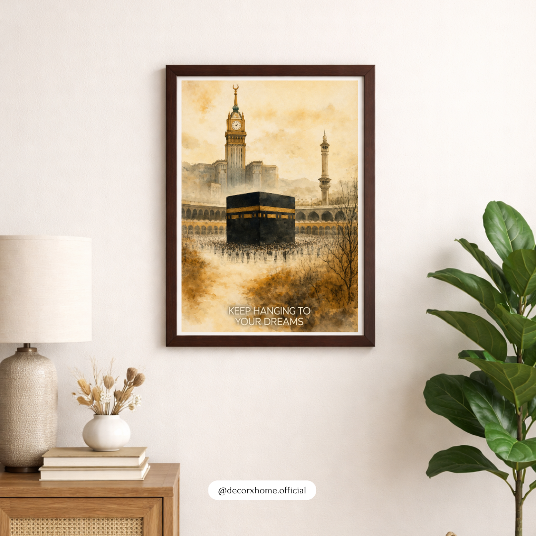 Kaaba Spiritual Wall Art Poster | Islamic Sacred Mecca Print with Motivational Quote | Elegant Faith Decor | Decorxhome