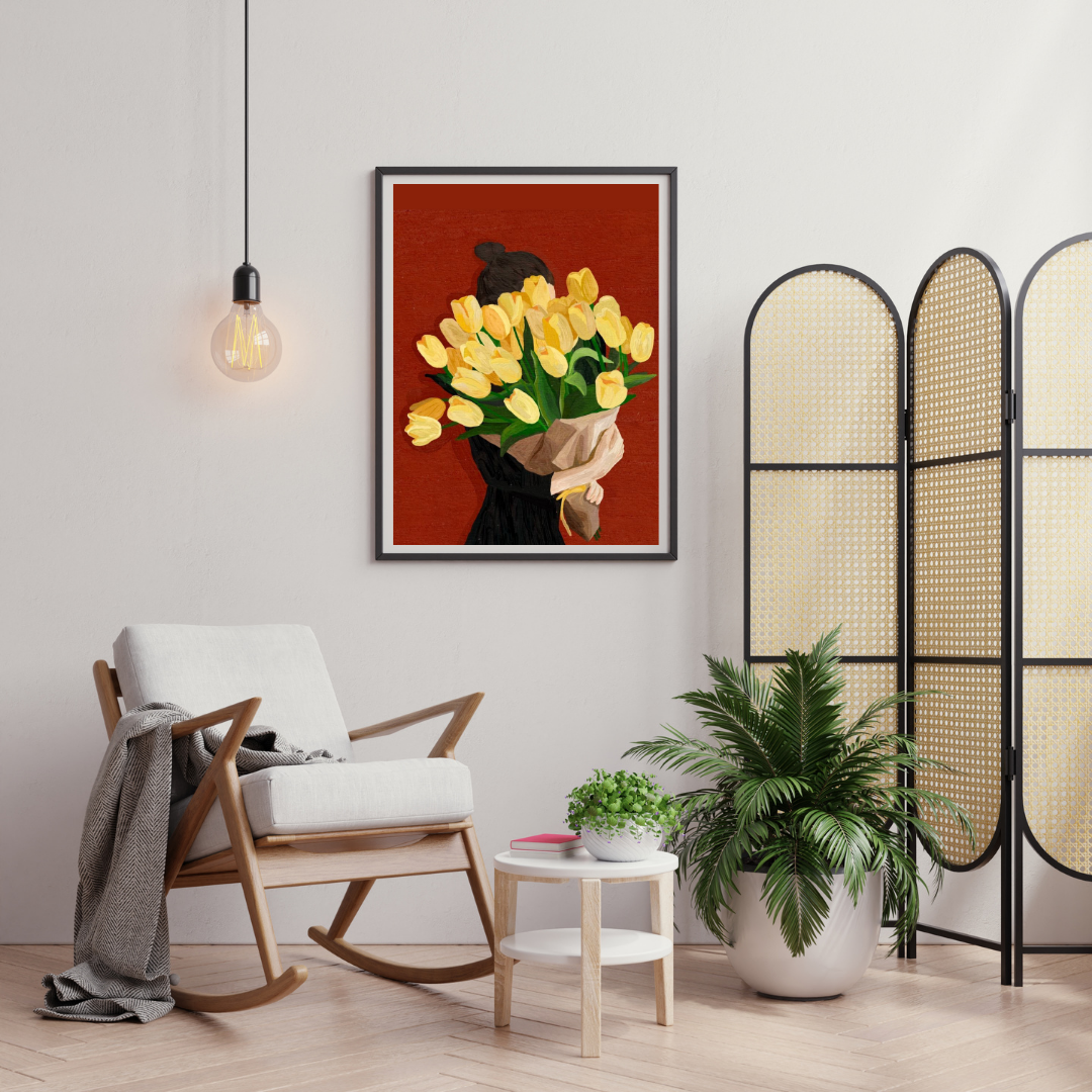 Golden Tulips Reverie Wall Poster | Minimalist Floral Art Print by Decorxhome