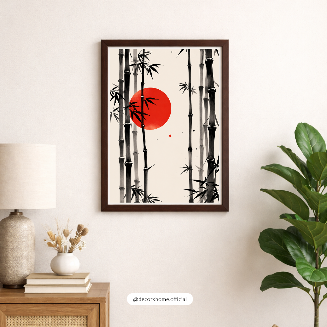 Japanese Bamboo Forest Wall Art Poster | Minimalist Zen Ink Painting Decor